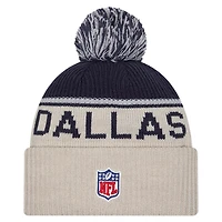 Men's New Era Stone Dallas Cowboys NFL Sideline Historic Cuffed Knit Hat with Pom