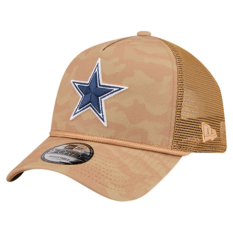 Men's New Era Tan Dallas Cowboys Wheat Camo 9FORTY Trucker Adjustable Hat