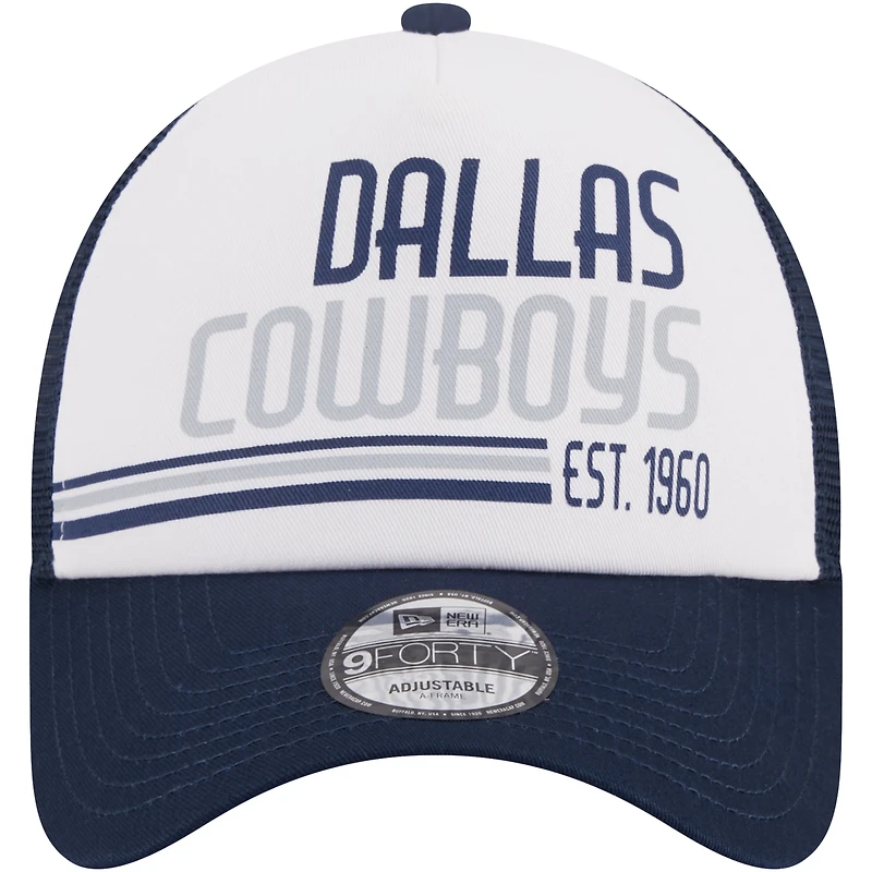 Men's New Era White/Navy Dallas Cowboys Stacked A-Frame Trucker 9FORTY Adjustable Hat