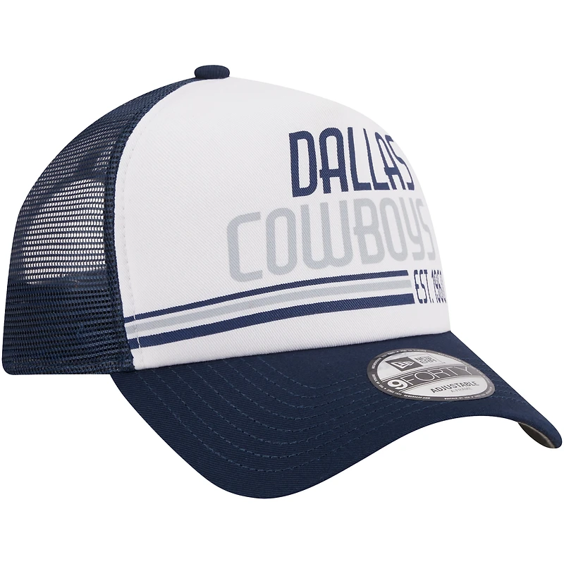 Casquette réglable 9FORTY Stacked A-Frame Trucker 9FORTY des Dallas Cowboys New Era pour hommes, blanc/bleu marine