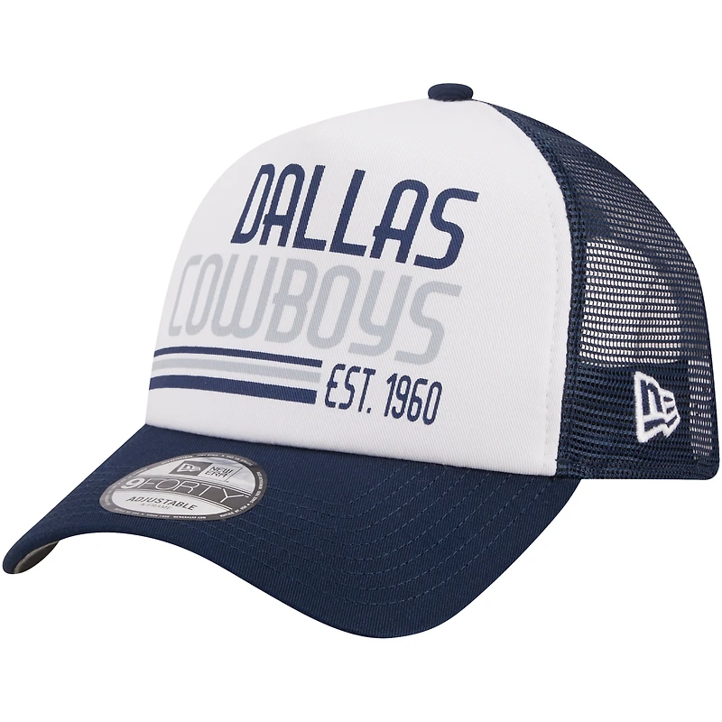 Casquette réglable 9FORTY Stacked A-Frame Trucker 9FORTY des Dallas Cowboys New Era pour hommes, blanc/bleu marine