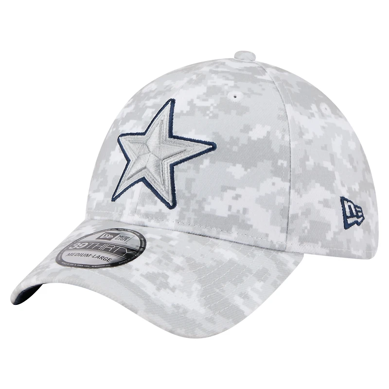 Casquette New Era blanche Dallas Cowboys 2025 Salute to Service pour homme, pack fan 39THIRTY Flex