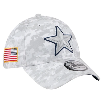 Casquette New Era blanche Dallas Cowboys 2025 Salute to Service pour homme, pack fan 39THIRTY Flex