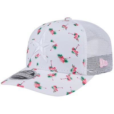 Casquette extensible à bouton-pression New Era blanche Dallas Cowboys Adventure Flamingo Pattern 9SEVENTY pour homme