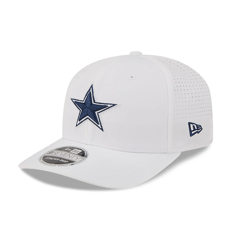 Casquette ajustable New Era blanche Dallas Cowboys pour homme, modèle 9SEVENTY, avec plaque nominative.