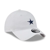 Casquette New Era blanche Dallas Cowboys pour homme, style classique décontracté et ajustable en tissu ripstop.