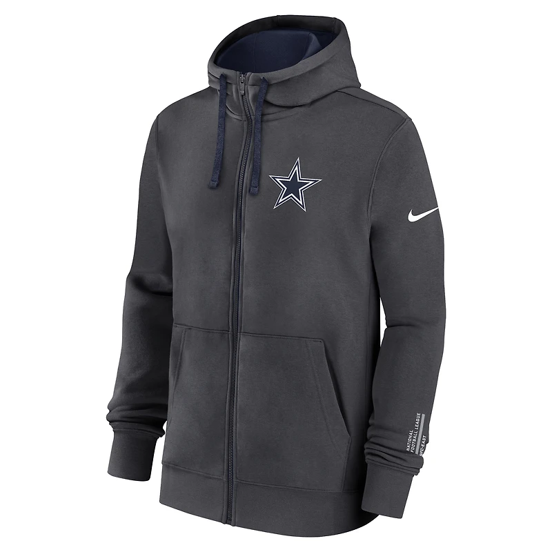 Sweat à capuche Nike anthracite Dallas Cowboys Primetime Club entièrement zippé pour homme