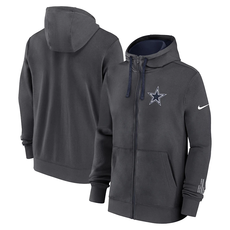 Sweat à capuche Nike anthracite Dallas Cowboys Primetime Club entièrement zippé pour homme