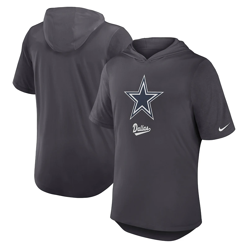 Men's Nike Anthracite Dallas Cowboys Tri-Blend Performance Hoodie T-Shirt