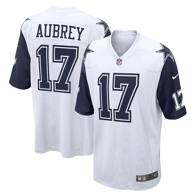 Maillot Nike Brandon Aubrey blanc pour homme des Cowboys de Dallas, équipe jeu alternative