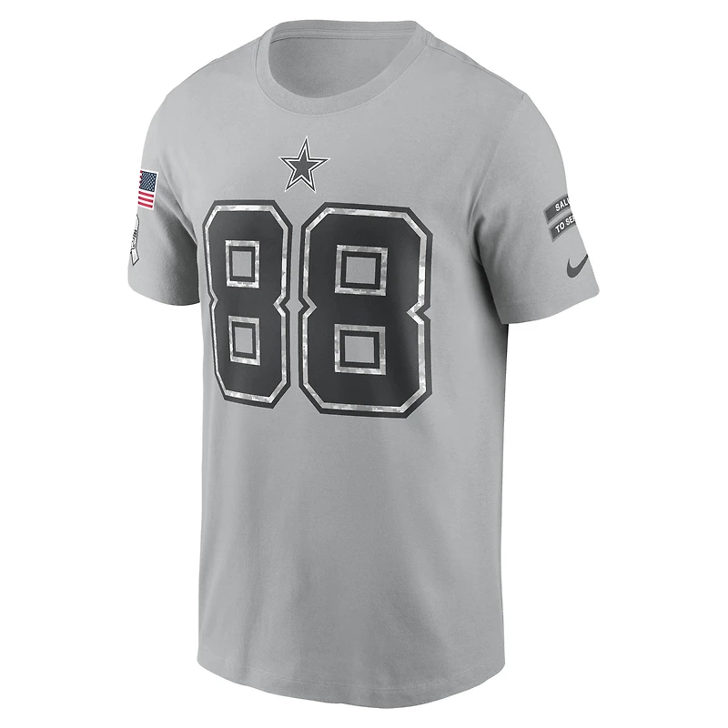 T-shirt Nike CeeDee Lamb gris Dallas Cowboys 2024 Salute To Service avec nom et numéro pour homme