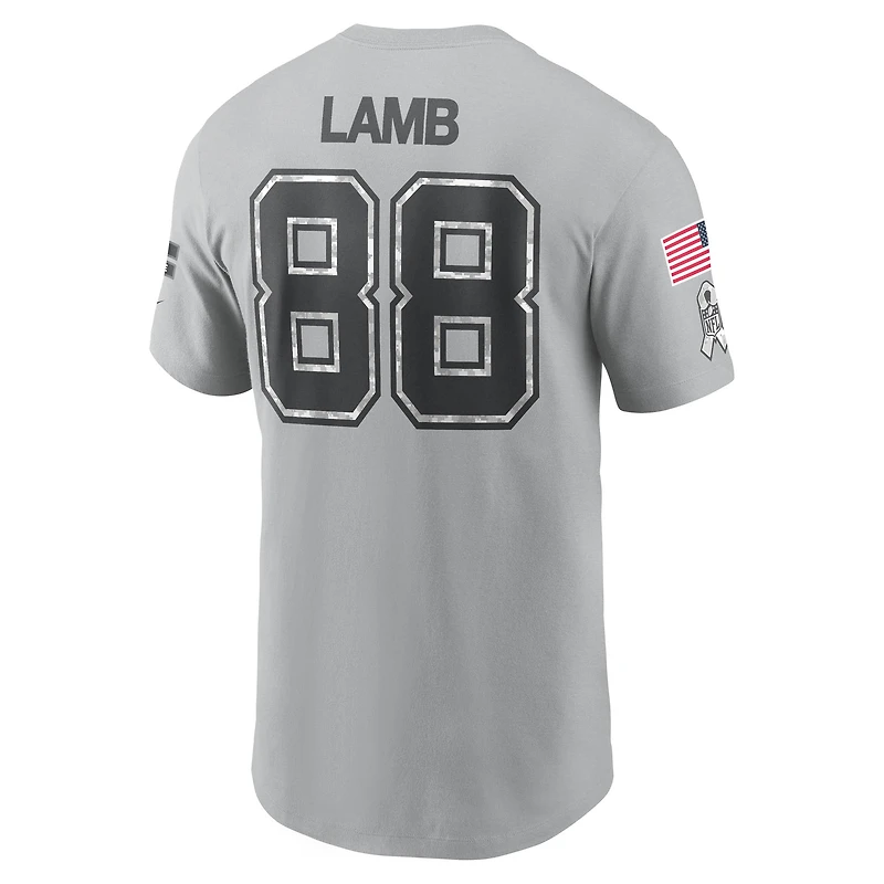 T-shirt Nike CeeDee Lamb gris Dallas Cowboys 2024 Salute To Service avec nom et numéro pour homme