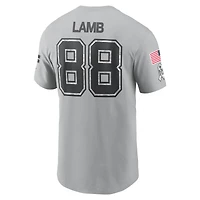 T-shirt Nike CeeDee Lamb gris Dallas Cowboys 2024 Salute To Service avec nom et numéro pour homme