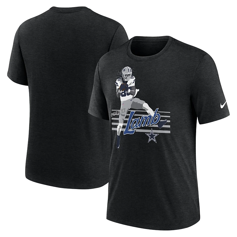 T-shirt Nike CeeDee Lamb pour homme, noir chiné, motif joueur des Cowboys de Dallas
