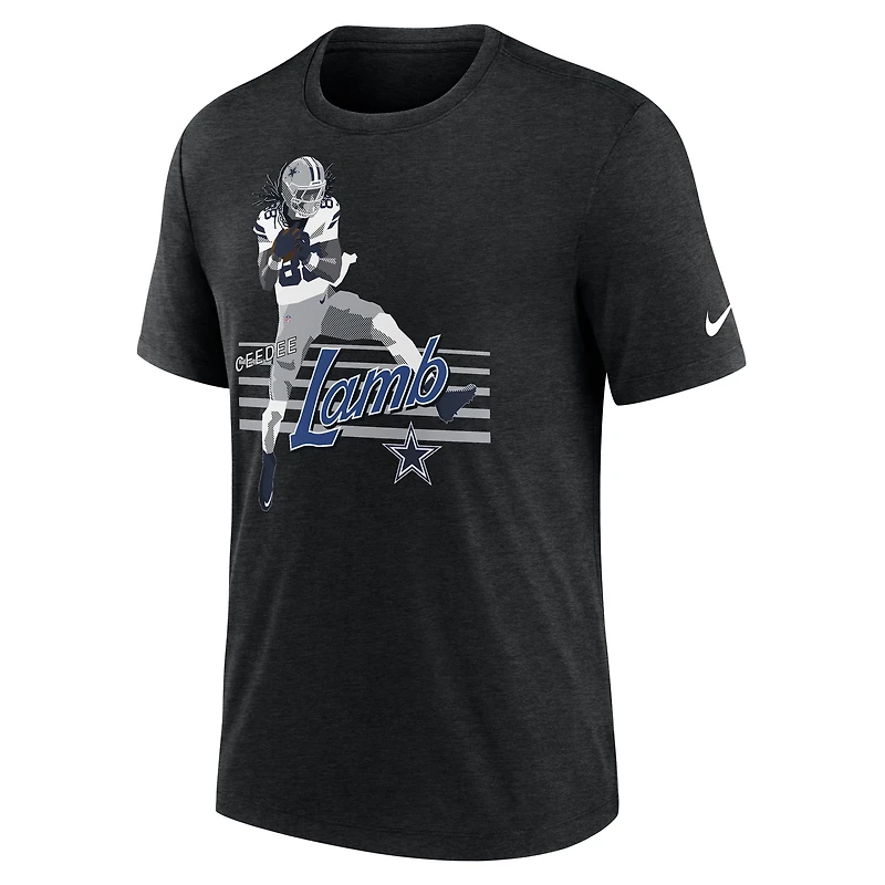 T-shirt Nike CeeDee Lamb pour homme, noir chiné, motif joueur des Cowboys de Dallas