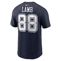 T-shirt avec nom et numéro de joueur des Dallas Cowboys Nike CeeDee Lamb Navy pour homme