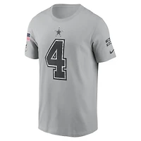 T-shirt Nike Dak Prescott gris Dallas Cowboys 2024 Salute To Service pour homme avec nom et numéro