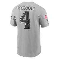 T-shirt Nike Dak Prescott gris Dallas Cowboys 2024 Salute To Service pour homme avec nom et numéro