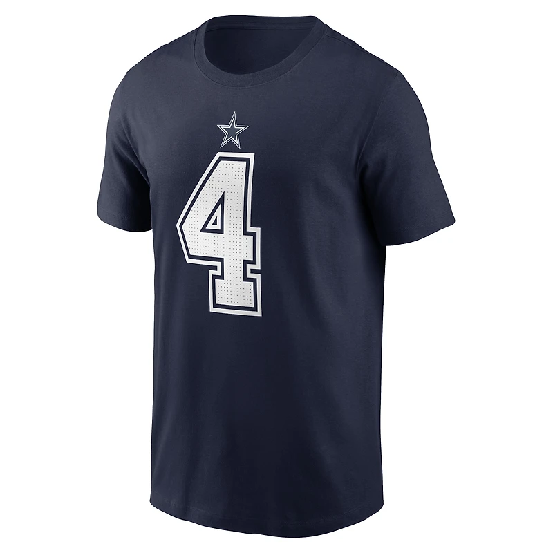 T-shirt avec nom et numéro de joueur des Dallas Cowboys Nike Dak Prescott bleu marine pour homme