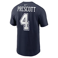 T-shirt avec nom et numéro de joueur des Dallas Cowboys Nike Dak Prescott bleu marine pour homme