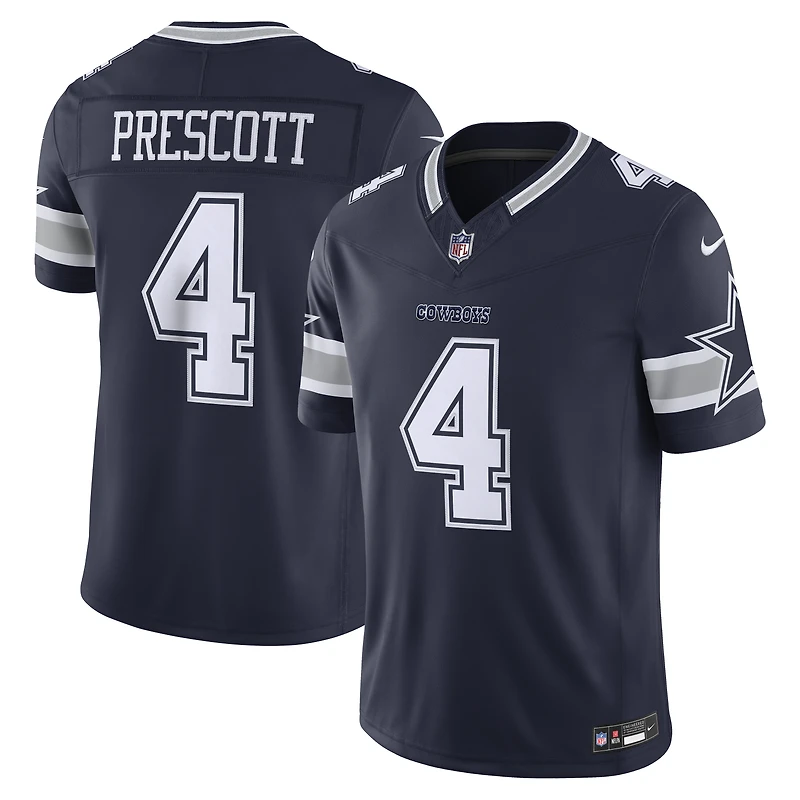 Maillot Nike Dak Prescott bleu marine Dallas Cowboys Vapor F.U.S.E. édition limitée cousue pour homme