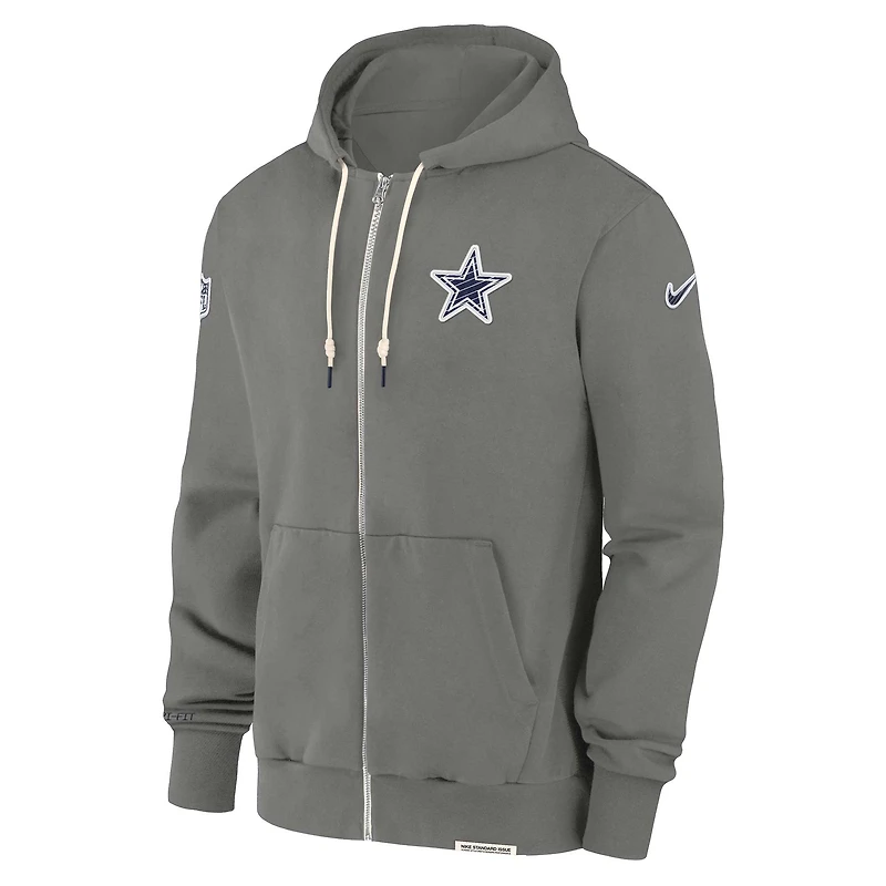 Sweat à capuche Nike gris Dallas Cowboys 2024/25 Sideline Player Performance pour homme avec fermeture éclair intégrale