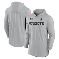 T-shirt à capuche léger et performant manches longues Nike Dallas Cowboys 2024 Salute to Service pour homme, gris
