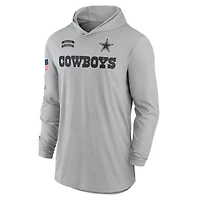 T-shirt à capuche léger et performant manches longues Nike Dallas Cowboys 2024 Salute to Service pour homme, gris
