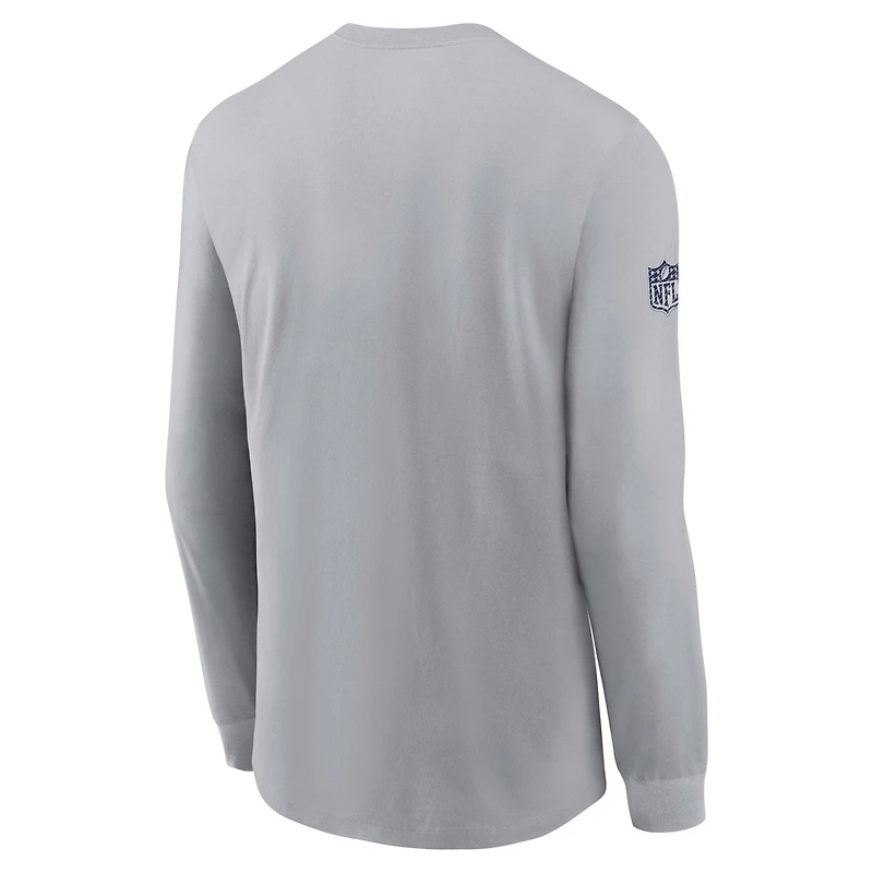 T-shirt Nike gris à manches longues Dallas Cowboys Sideline Dri-FIT pour homme