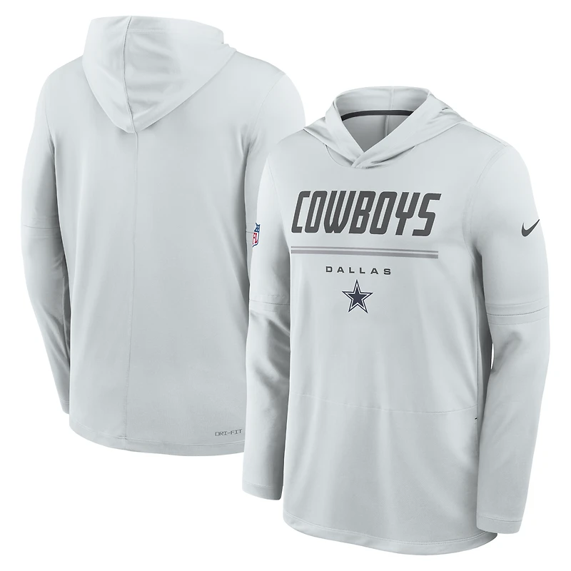 Men's Nike  Gray Dallas Cowboys Sideline Lightweight Long Sleeve Hooded Dri-FIT Top
