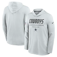 Men's Nike  Gray Dallas Cowboys Sideline Lightweight Long Sleeve Hooded Dri-FIT Top