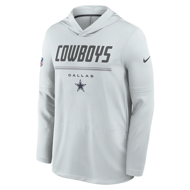 Men's Nike  Gray Dallas Cowboys Sideline Lightweight Long Sleeve Hooded Dri-FIT Top