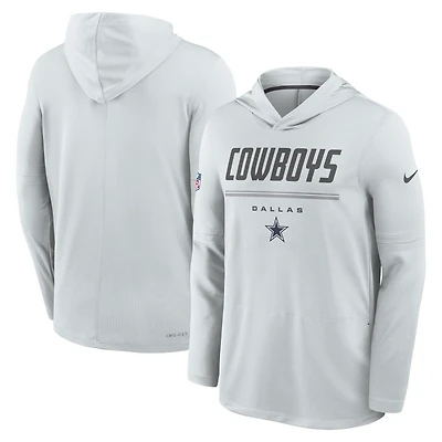 Men's Nike  Gray Dallas Cowboys Sideline Lightweight Long Sleeve Hooded Dri-FIT Top