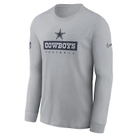 T-shirt à manches longues Nike gris Dallas Cowboys Sideline Performance pour homme