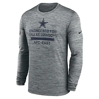 T-shirt Nike gris à manches longues Sideline Velocity Performance pour homme des Cowboys de Dallas