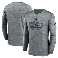 T-shirt Nike gris à manches longues Sideline Velocity Performance pour homme des Cowboys de Dallas