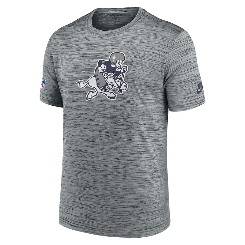 T-shirt Nike gris Dallas Cowboys Sideline Velocity Throwback Logo Dri-FIT pour homme