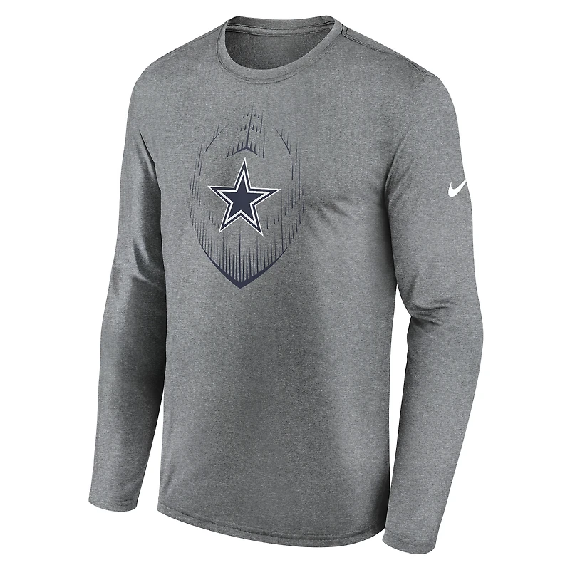 T-shirt à manches longues Nike gris chiné Dallas Cowboys Icon Legend Performance pour homme