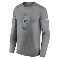 T-shirt à manches longues Nike gris chiné Dallas Cowboys Icon Legend Performance pour homme