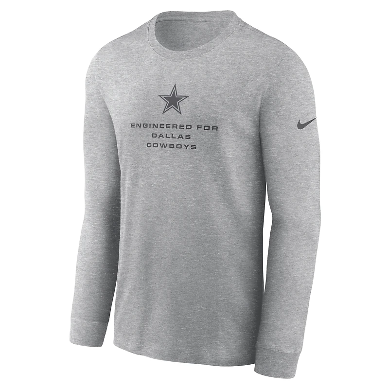 T-shirt à manches longues Nike Dri-FIT pour homme, bleu marine, Dallas Cowboys, Sideline Bold Arch Star