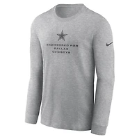 T-shirt à manches longues Nike Dri-FIT pour homme, bleu marine, Dallas Cowboys, Sideline Bold Arch Star