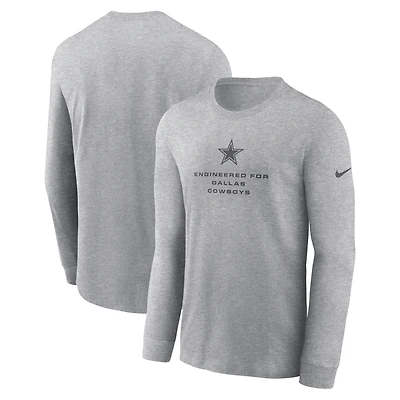 T-shirt à manches longues Nike Dri-FIT pour homme, bleu marine, Dallas Cowboys, Sideline Bold Arch Star