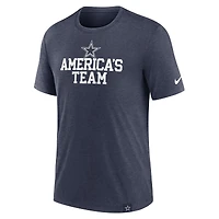 T-shirt à trois mélanges Nike pour hommes, bleu marine chiné, Dallas Cowboys Blitz