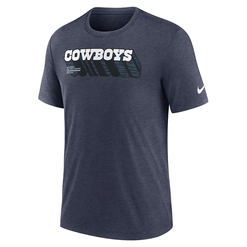 Men's Nike Heather Navy Dallas Cowboys Long Pass Tri-Blend T-Shirt