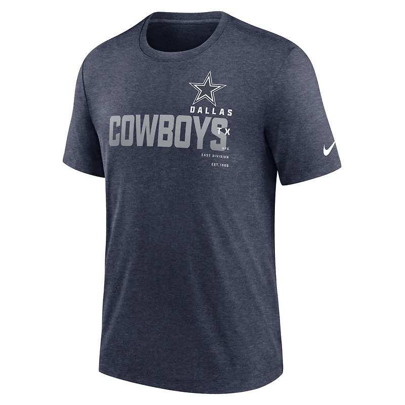 Men's Nike Heather Navy Dallas Cowboys Wordmark Tri-Blend - T-Shirt