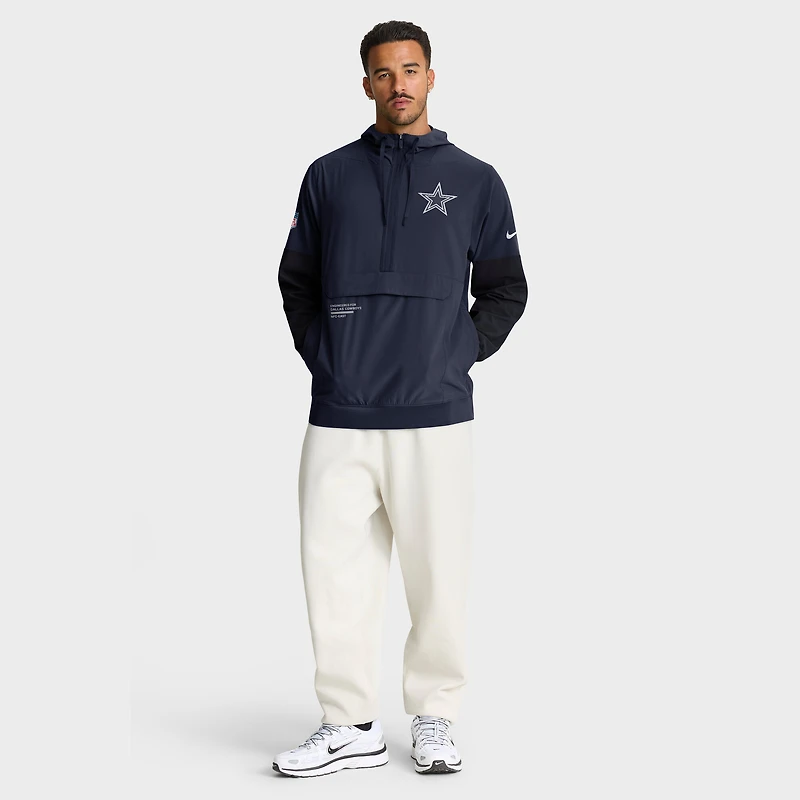 Men's Nike Navy/Blue Dallas Cowboys 2025 Sideline Coaches Anorak Half-Zip Hoodie Jacket
