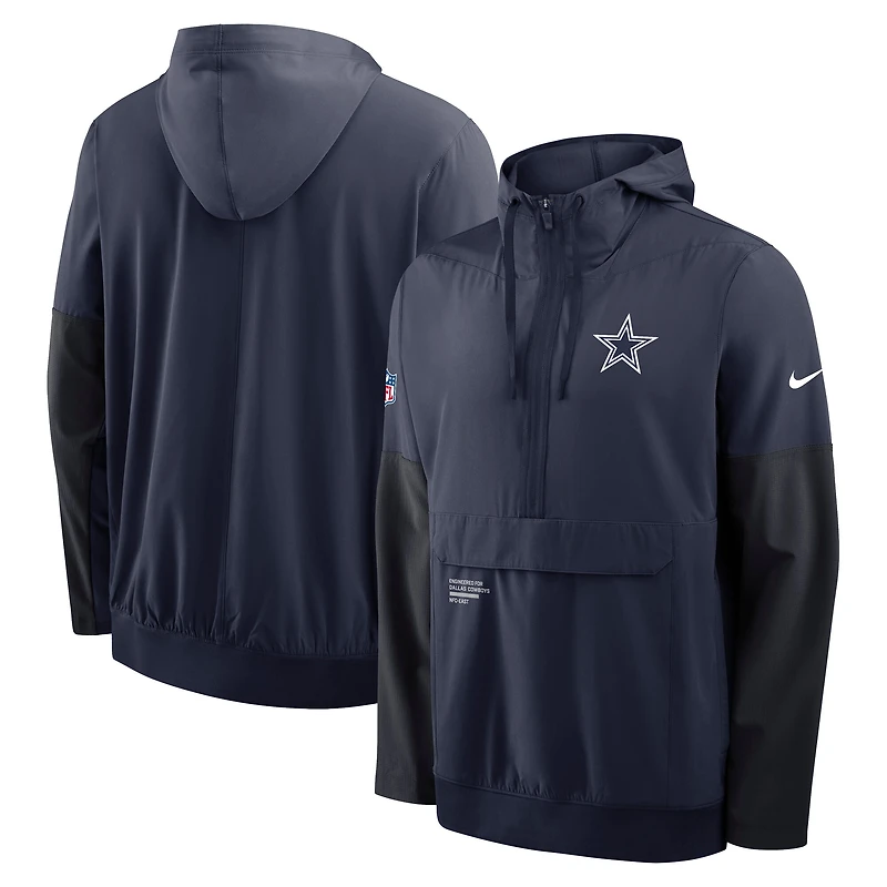 Men's Nike Navy/Blue Dallas Cowboys 2025 Sideline Coaches Anorak Half-Zip Hoodie Jacket