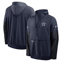 Men's Nike Navy/Blue Dallas Cowboys 2025 Sideline Coaches Anorak Half-Zip Hoodie Jacket