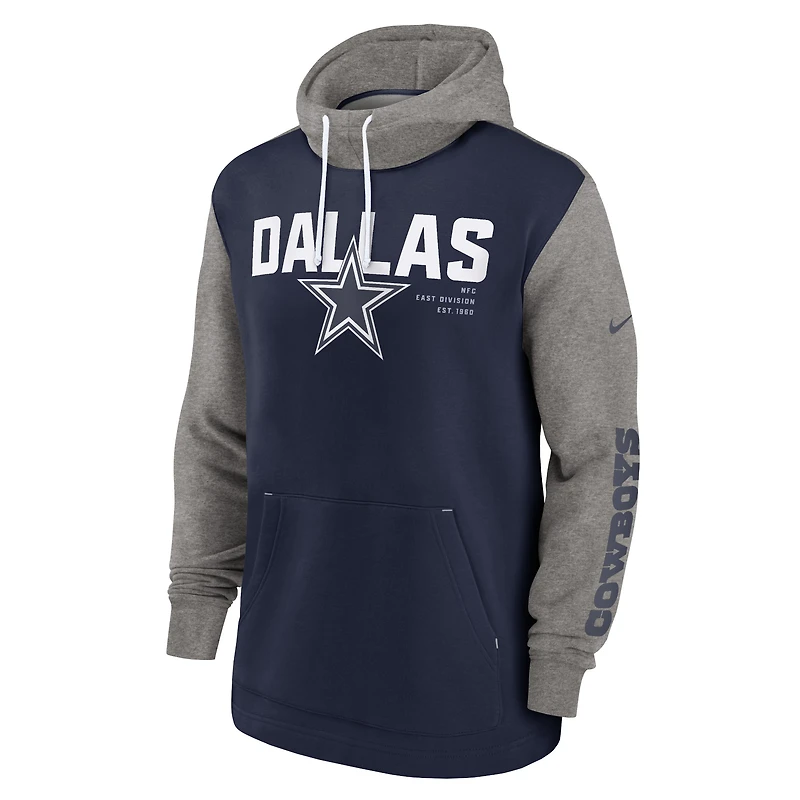 Men's Nike Navy/Gray Dallas Cowboys Team Impact Color Block Pullover Hoodie