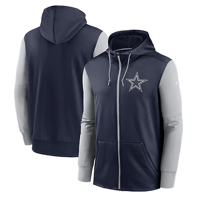 Men's Nike Navy/Silver Dallas Cowboys Colorblock Performance Hoodie Full-Zip Sweatshirt